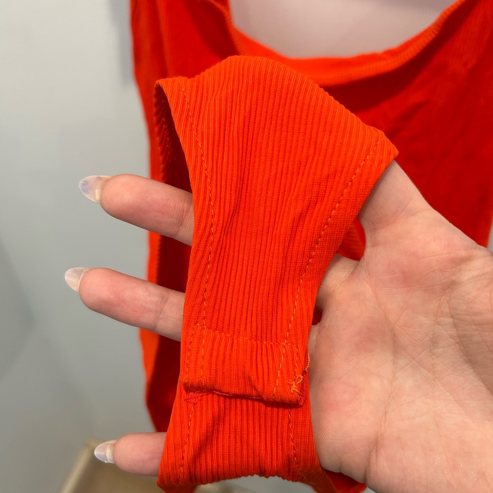 Zara Ribbed Ruffle Strap Bodysuit Size Medium In Orange-Red - Picture 6 of 8